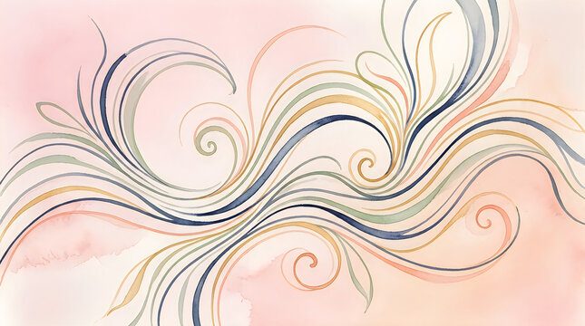 Abstract watercolor background with soft pastel colors and flowing curved lines.