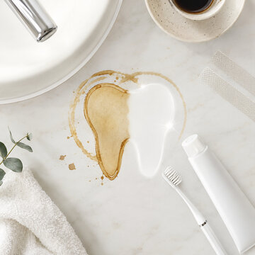 Coffee Stain Shaped Like a Tooth with Whitening Products