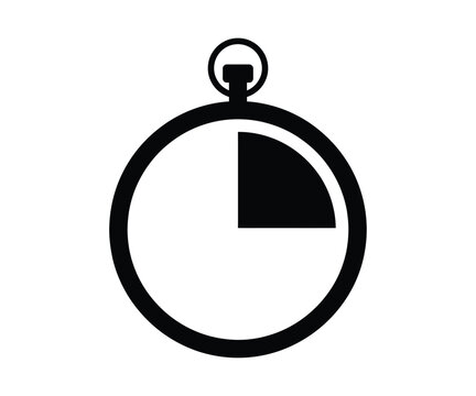 Solid black stopwatch timer icon with 15 minutes sector