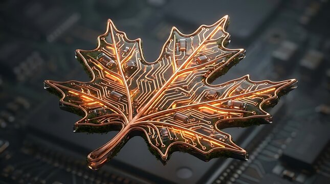 Maple leaf shaped electronic circuit board on motherboard