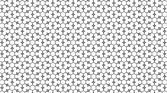 Geometric hexagonal grid pattern with interlocking lines and small diamond shapes in black on a white background
