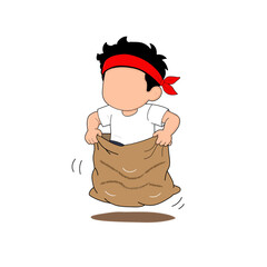 man playing sack race