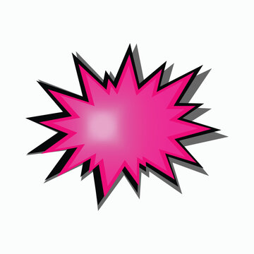 Vibrant pink starburst explosion shape with dark outline and shadow, abstract element for impact or announcement, 3D effect, isolated on white background.
