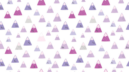 Seamless pattern of stylized purple and lilac mountain peaks with small trees on a white background, for kids decor © MDFERDOUS