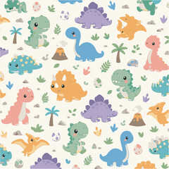 Fototapeta premium Seamless pattern kids baby dinosaur illustration wallpaper template background
