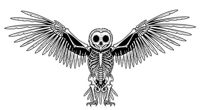 Black and White Owl Skeleton Illustration