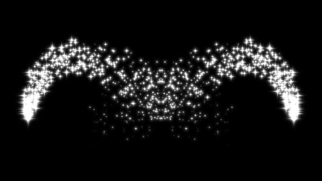 White glowing sparkle trail motion, magical glitter star dust animation, elegant twinkling shimmer particles, star sparkle vector doodles, glowing light effect in seamless black screen animation.4k