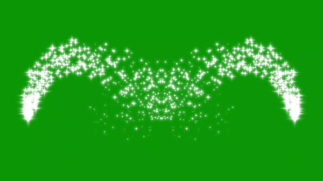White glowing sparkle trail motion, magical glitter star dust animation, elegant twinkling shimmer particles, star sparkle vector doodles, glowing light effect in seamless green screen animation.4k