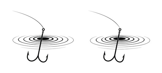 Fishing Bobber And Fish Hook Icon, Floating Float With Fishing Line, Water Ripple And Go Fishing Day Vector Illustration. © HossenMuhammod MunnA