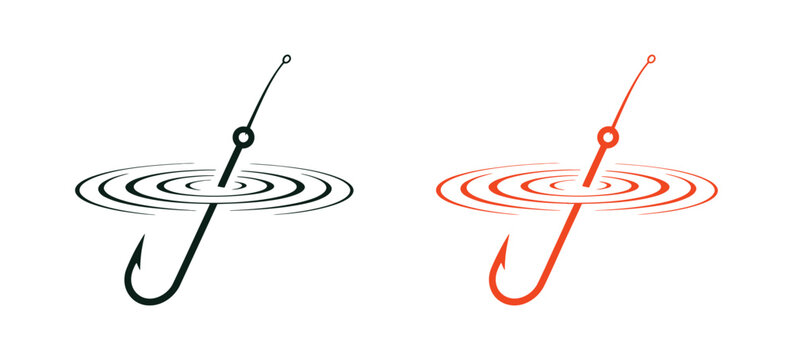 Fishing Bobber And Fish Hook Icon, Floating Float With Fishing Line, Water Ripple And Go Fishing Day Vector Illustration.