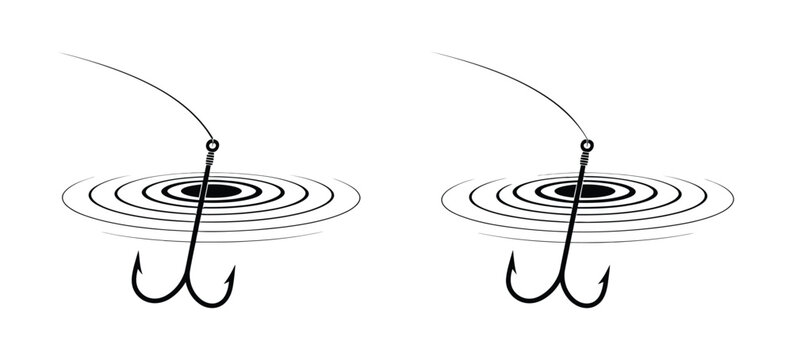 Fishing Bobber And Fish Hook Icon, Floating Float With Fishing Line, Water Ripple And Go Fishing Day Vector Illustration.