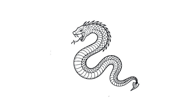Hand Drawn Mythological Serpent Dragon Line Art Vector Illustration