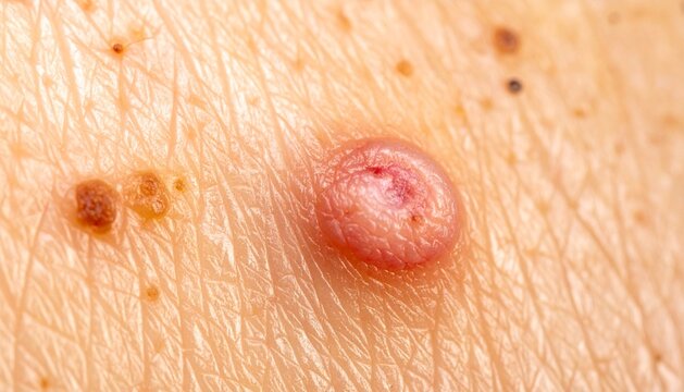 Macro of Suspicious Skin Lesion and Moles for Dermatology Skin Cancer Check