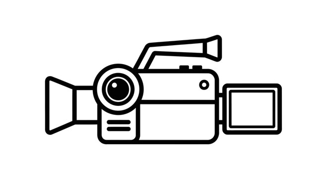 Black and White Video Camera Line Icon