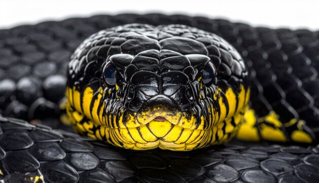 Macro Head-on Portrait of a Mangrove Snake Boiga Dendrophila on White