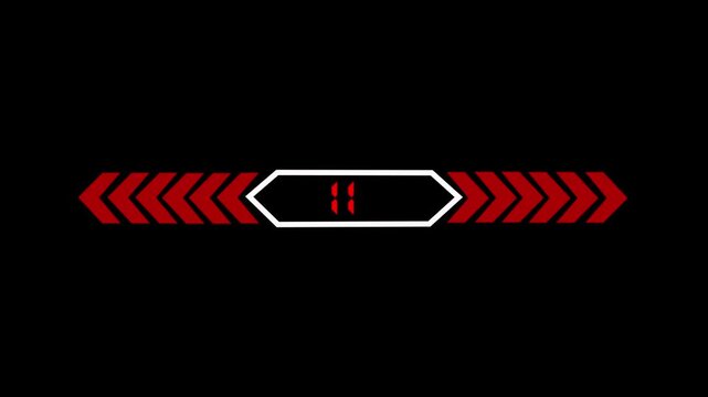 Arrow icon and 11 text animation black background 4k motion video.