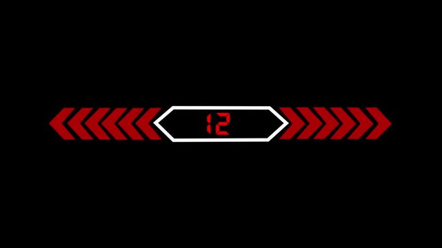Arrow icon and 12 text animation black background 4k motion video.