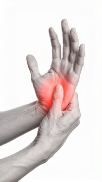 Elderly Person Hands with Palm Pain, Arthritis or Carpal Tunnel Syndrome, Medical Concept