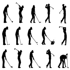 Naklejka premium Golf player action silhouettes