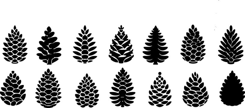 Minimal Black Pine Cone Silhouette Set &ndash; Hand Drawn Forest Botanical Vector Collection