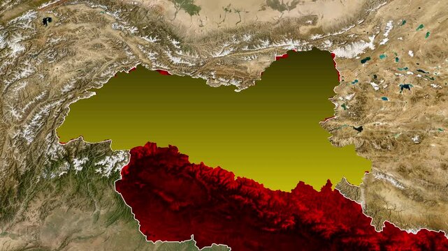 Ladakh Map Animation Featuring Union Territory, Highlighted Geographic Border, Detailed Mountain Terrain, Cartographic Visualization, Smooth Zoom Transition, Professional Motion.