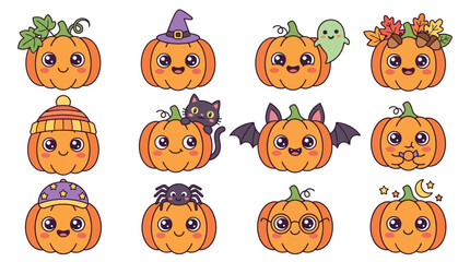 Fototapeta premium Halloween Jack O Lantern Faces with Whimsical Characters.
