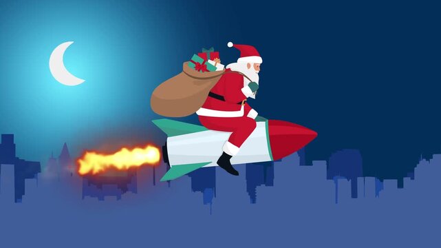 Animation of Santa riding a rocket