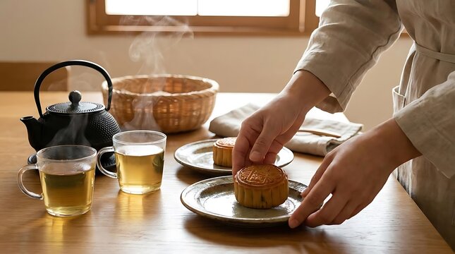 Warm beverage and baked pastry served on table for refreshment