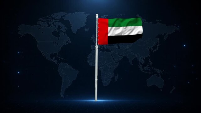 United Arab Emirates flag waving in the wind. National symbol fluttering outdoors in a global setting.