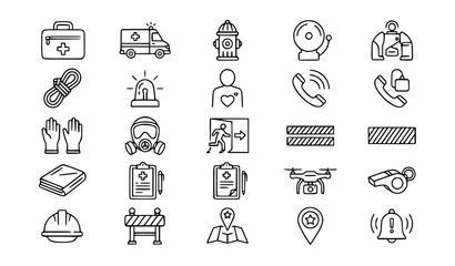 Fototapeta premium Minimal Emergency Response Line Icons Vector Collection for Safety and Healthcare