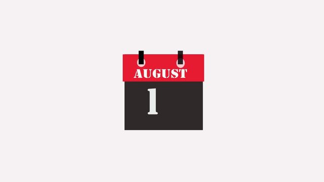 10 August month calendar with time symbol. Simple calendar icon animation and date change of time month.