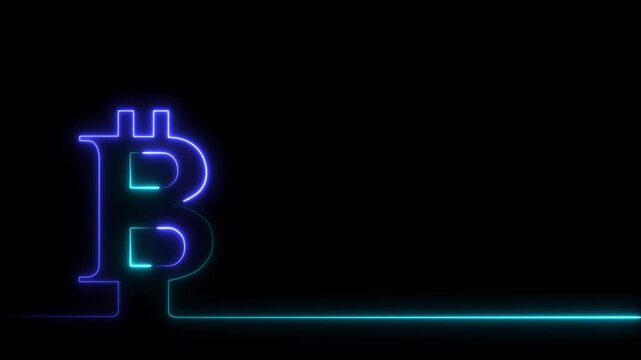 Neon bitcoin glowing line animation on black background