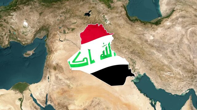 Highlighted Iraq border with waving flag animation
