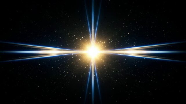 Bright star lens flare glowing and pulsing in dark space background for cinematic intro