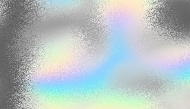 Colorful iridescent, holographic rainbow foil texture, gradient background for prints. Noise textured surface.