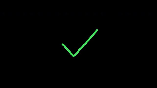 Hand Drawn Green Marker Checkmark Tick Approved Doodle Annotation Draw On Loop Transparent Alpha
