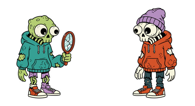 Cartoon Streetwear Zombies with Beanie and Mirror Vector Art