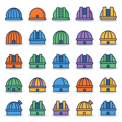 Fototapeta premium Colorful Illustrated Astronomical Observatory Buildings Collection.