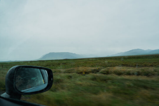 View from the moving vehicle in Iceland 