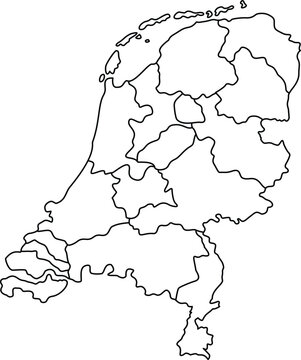 Outline map of the netherlands showing provincial borders