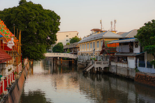 Waterfront stilt houses in Bangkok, Thailand 