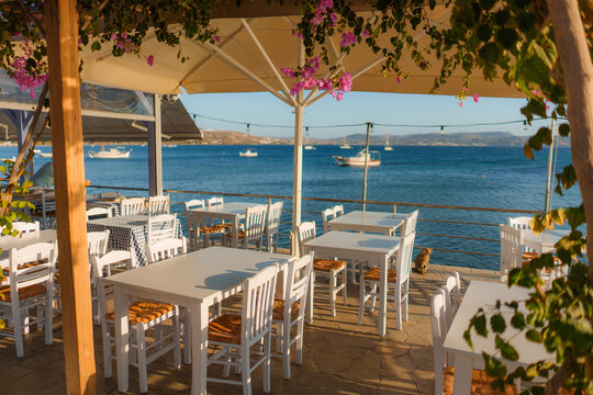 Outdoor restaurant patio in Greece 