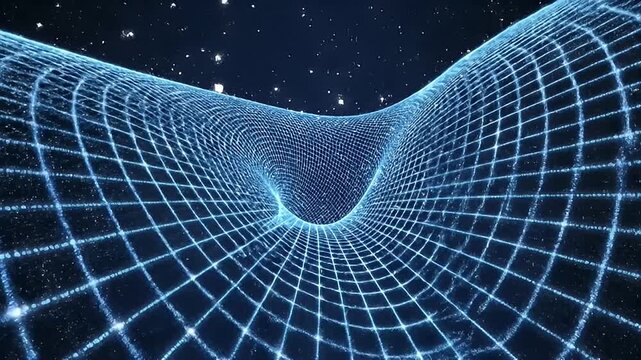 Warped Grid Space Fabric Bending Under Gravity's Influence in the Cosmos with Stars