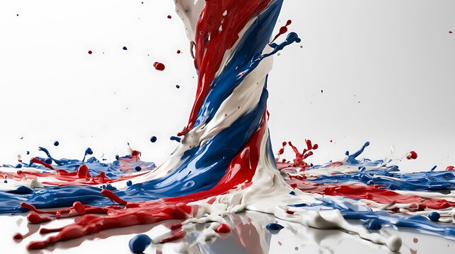 Red white and blue paint splash tornado. Patriotic liquid swirl isolated on white background.