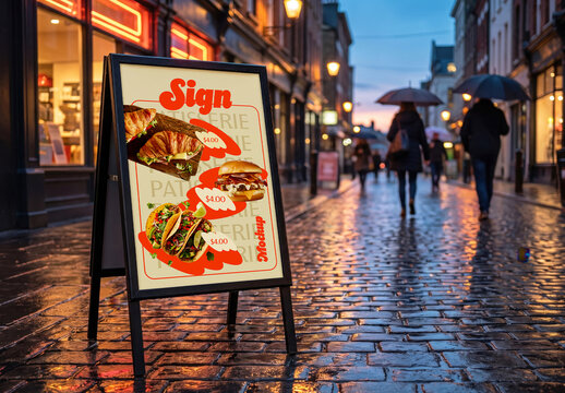 A-Frame Sidewalk Sign Mockup on Street