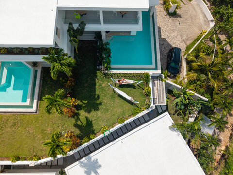 Drone view of a luxury villa in Las Terrenas, Dominican Republic