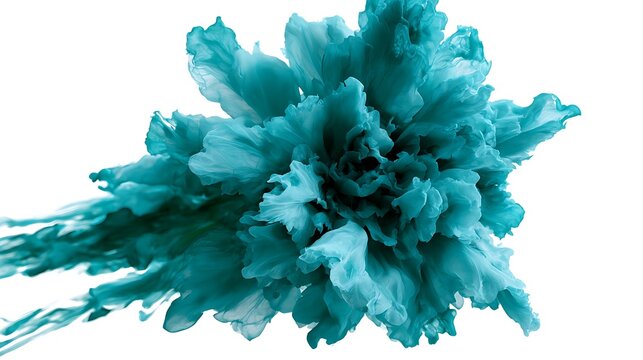 Turquoise watercolor explosion on white. Abstract ink cloud spreading in liquid motion.