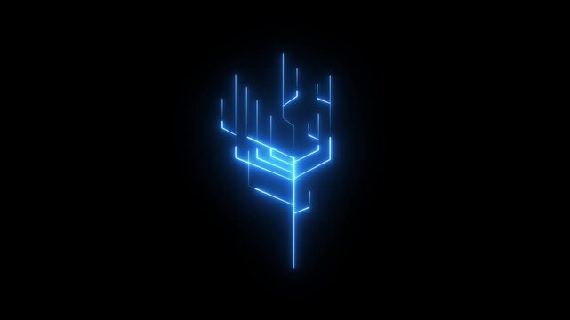 Futuristic AI Technology Digital Neural Network Logo Animation with Glowing Cyber Lines on Black Background 4K Motion Graphics. animation