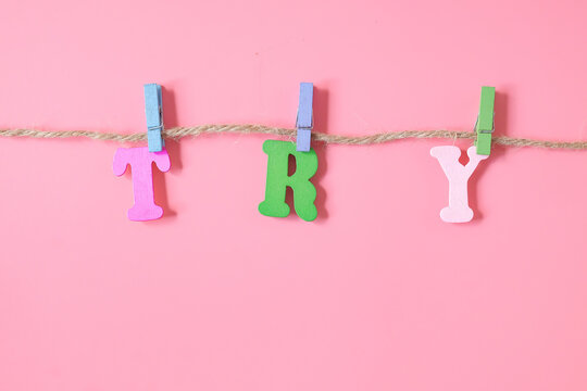 Alphabet wood letters  TRY hang on hemp rope.