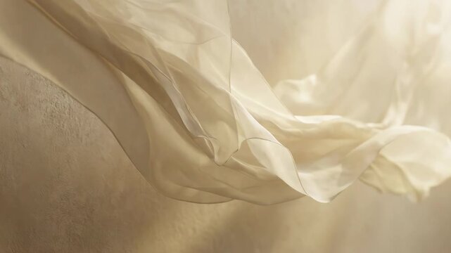 Sheer cream fabric flowing and billowing against warm textured wall for luxury and wedding content